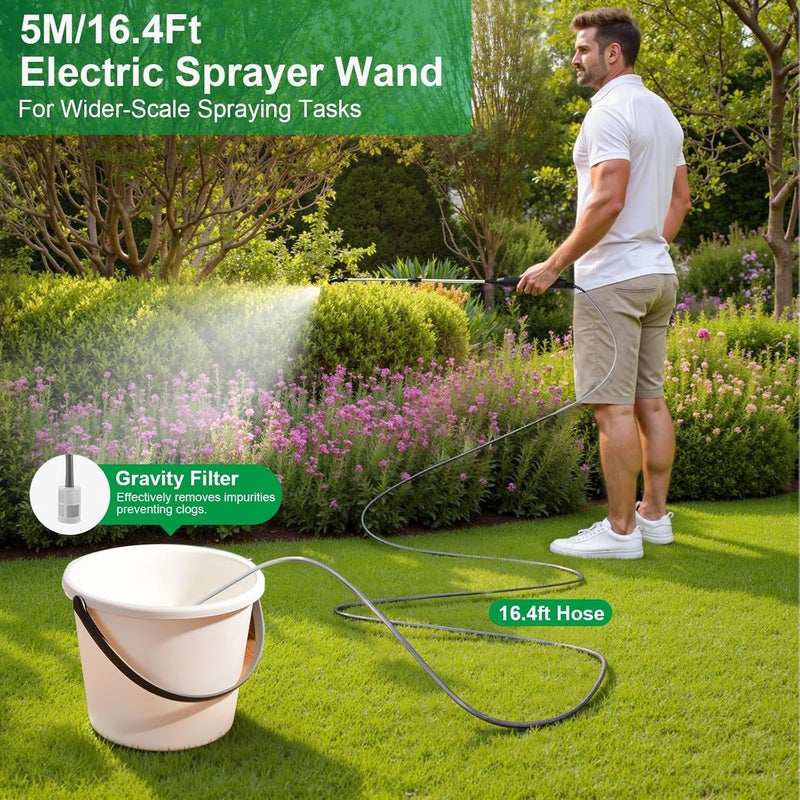 SideKing 23.6" Battery Powered Sprayer Wand, 2025 Upgraded Electric Sprayer Telescopic Wand with 3 Spray Forces, Battery Indicator, 16.4FT Hose, 3 Mist Nozzles for Lawn and Garden - Image 2